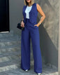 Women OL Blazer Pant Sets 2 Pieces Casual Slim Notched Cardigan Blazer Waistcoat&High Elastic Pocket Wide Leg Trousers Suits
