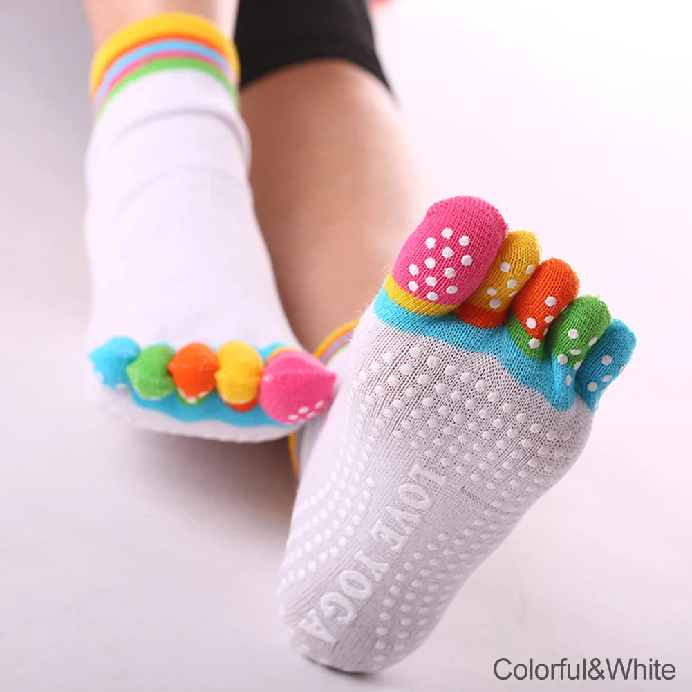 Women Colorful Yoga Socks Non-Slip Ladies Dance Socks Cotton Healthy Sports Five-toed Socks