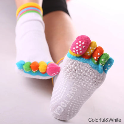 Women Colorful Yoga Socks Non-Slip Ladies Dance Socks Cotton Healthy Sports Five-toed Socks