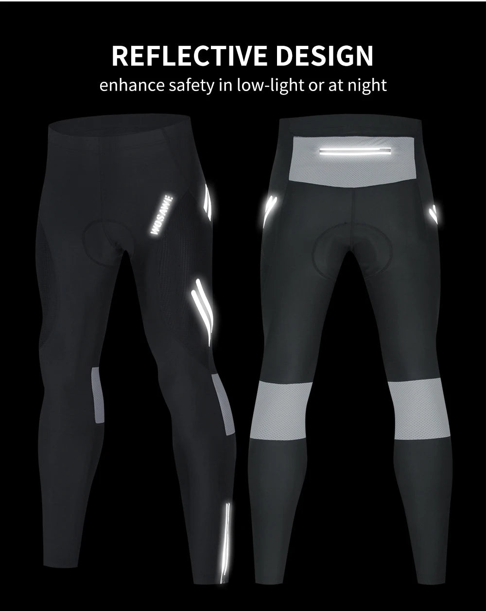 WOSAWE Men Cycling Tights Autumn Long Pants Shockproof Padded Tight Fitting MTB Bike Downhill Mountain Bicycle Leggings