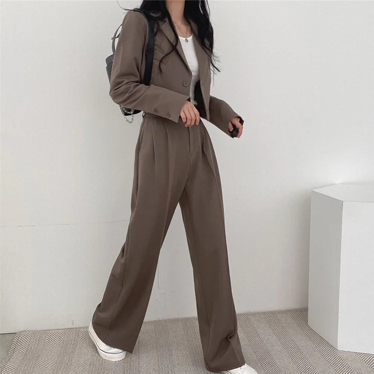 Summer New Short Top Jacket Blazer Wide Leg Pants Two-piece Set Elegant Women's Office Casual Set Outfits