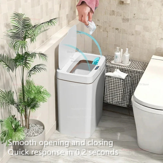 15L contactless smart sensor trash can automatically bag electronic waste trash can touchless bathroom kitchen white smart home