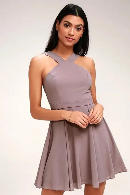 Women Sleeveless Backless Sexy Club Mini Dress 2024 Summer Party Strappy Back Zipper Solid Shift Halter Short Dresses