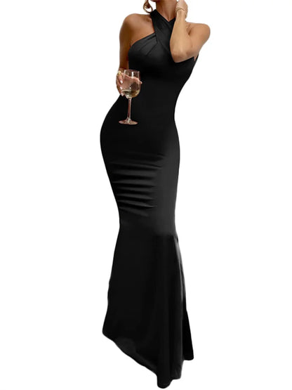 Women Long Dress Cross Halter Backless Ball Gown Cocktail Party Evening Dresses Sleeveless Summer Dress