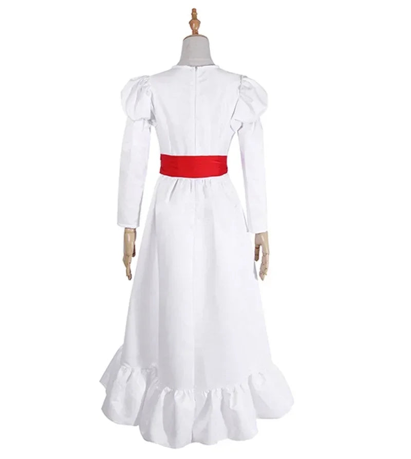 Movie Annabel Cosplay Costume For Women Kids Adult Halloween Costumes And Wig Horror Scary Fancy White Dress Outfits MN13