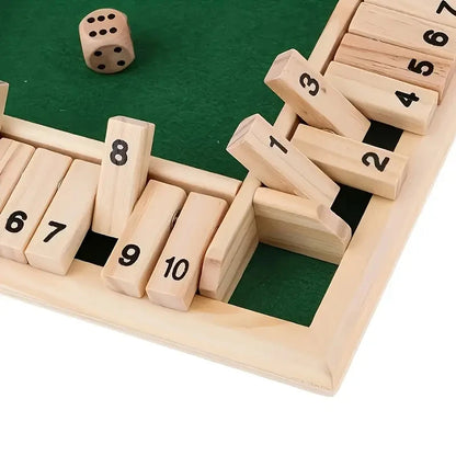 Classic 4 Sided Wooden Board Game With 2 Dice And Shut-The-Box Instructions, Classics Tabletop Version And Pub Board Game