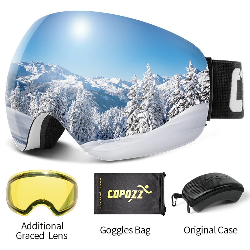 Frameless Anti-Fog Ski Goggles Night Lens Box Set 100% UV400 Protection Ski Snowboard Anti-Slip Strap Snow Goggles for Men Women