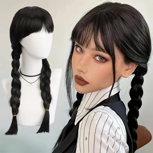 26 Inch Synthetic Black Braided Wig Hair With None Lace For Party Cosplay Daily Use Music Festival Christmas Halloween