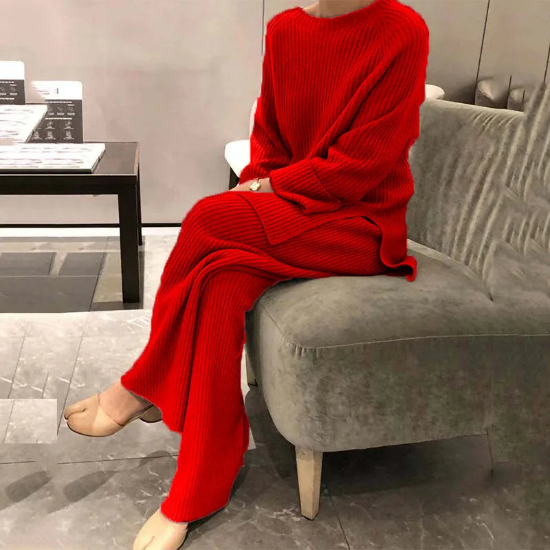 Women's Knit Lounge Sets Sweater Home Street Daily Basic Pure Simple Soft Sport Sweater Pant Fall Winter Round Neck Long Sleeve