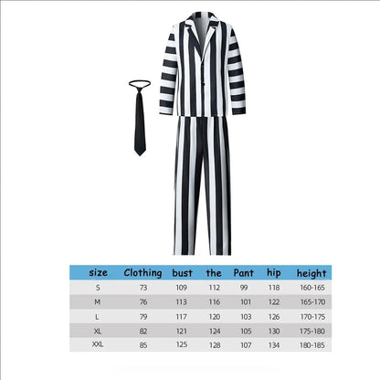 Anime Cosplay Beetle Juicee Men Black and White Striped Suit Scary Halloween Costumes Tie Shirt for Cosplay Party