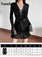 Halloween Gothic Grunge Punk Women Dress Long Sleeve Lace Slim Black Dresses 2025 New Y2K Harajuku Lolita Fairy Core Party Dress