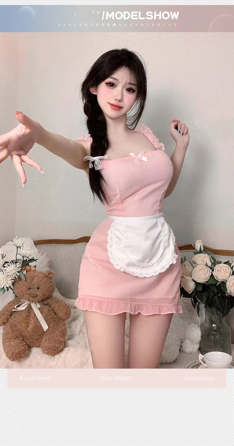 Cosplay clothing Milk flavored pure maid dress apron bow tie lace girl kawaii suspender dress sexy costume women night appeal