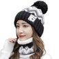 2PCS Winter Women Plush Velvet Hats Neck Warmer Hat Scarf Set Beanies Cycling Windproof Hat Outdoor Ear Protection