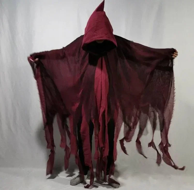 Mens Terrifying Halloween Costume Scary Hooded Cloak Horror Robe Gothic Masquerade Party Cosplay Dress Up Props Essential