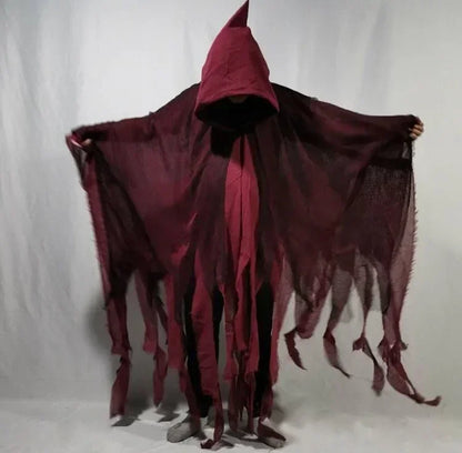 Mens Terrifying Halloween Costume Scary Hooded Cloak Horror Robe Gothic Masquerade Party Cosplay Dress Up Props Essential