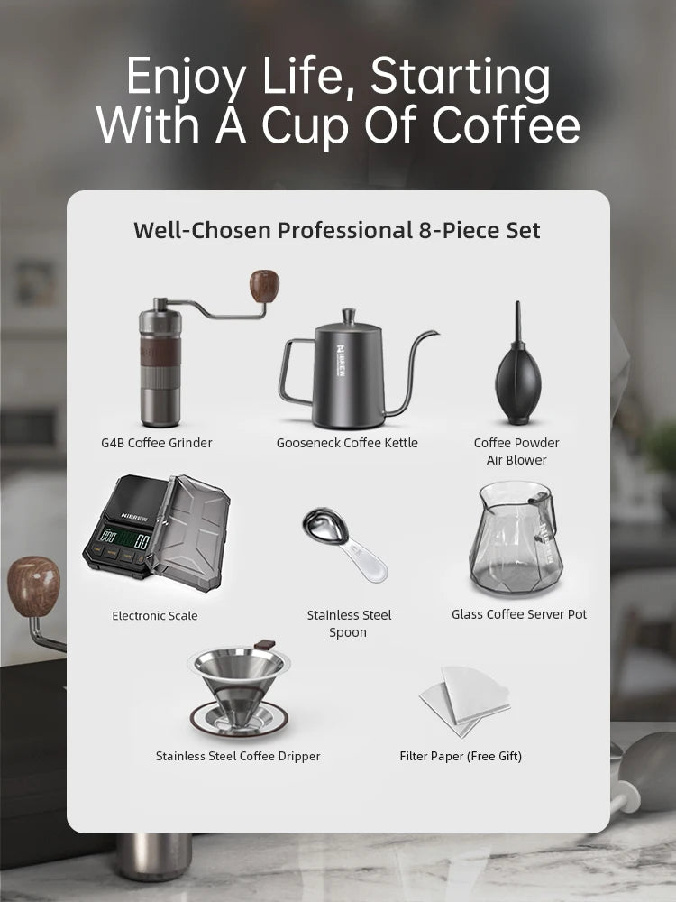 HiBREW Pour Over Coffee Kettles Manual Coffee Grinder Coffee Maker 8 pcs Set