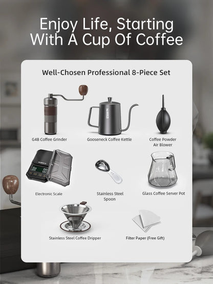 HiBREW Pour Over Coffee Kettles Manual Coffee Grinder Coffee Maker 8 pcs Set