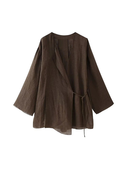 RAFZNB Wide Leg Pants Sets 2 Pieces Women Fashion Lace Up Kimono Tops Women's Suit Two Piece Set Spring Women Outfit
