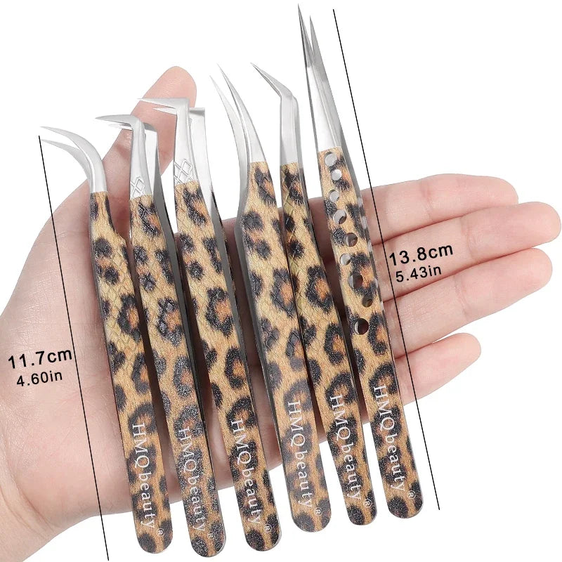 Leopard Eyelash Tweezers Stainless Steel High Quality Lash Tweezer For Lashes Extension Anti-Static 3D Accurate Clip Makeup Tool