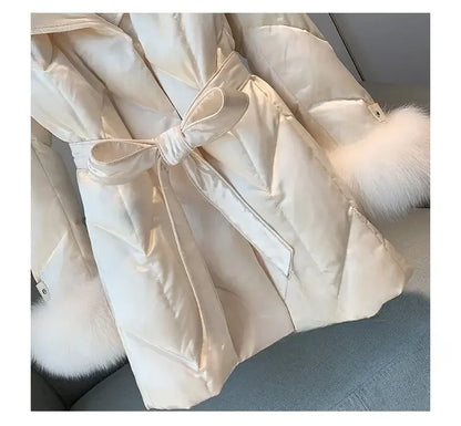 New Women High-end Down Jacket Imported copy Fox Fur Shawl Collar Down Coat Long Young Fashion Warm Slim-fit Fashion Jacket