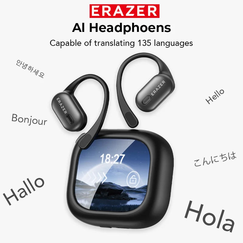  Bluetooth Earphones AI Translator ERAZER XF38, OWS LCD Touch Screen,Wireless,  HD Stereo