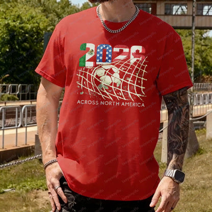 2026 North America Soccer T-Shirt World Football Fan Tee MX US CA Vintage Goal Net Graphic Cup Soccer Lover Gift Cotton Tops