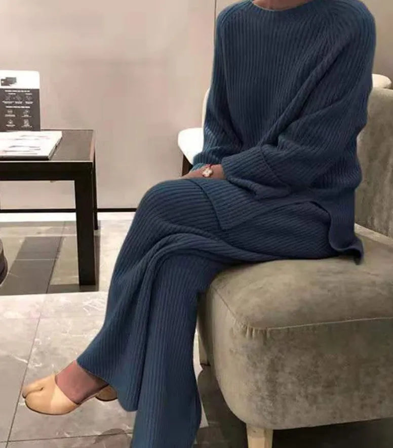 Women's Knit Lounge Sets Sweater Home Street Daily Basic Pure Simple Soft Sport Sweater Pant Fall Winter Round Neck Long Sleeve