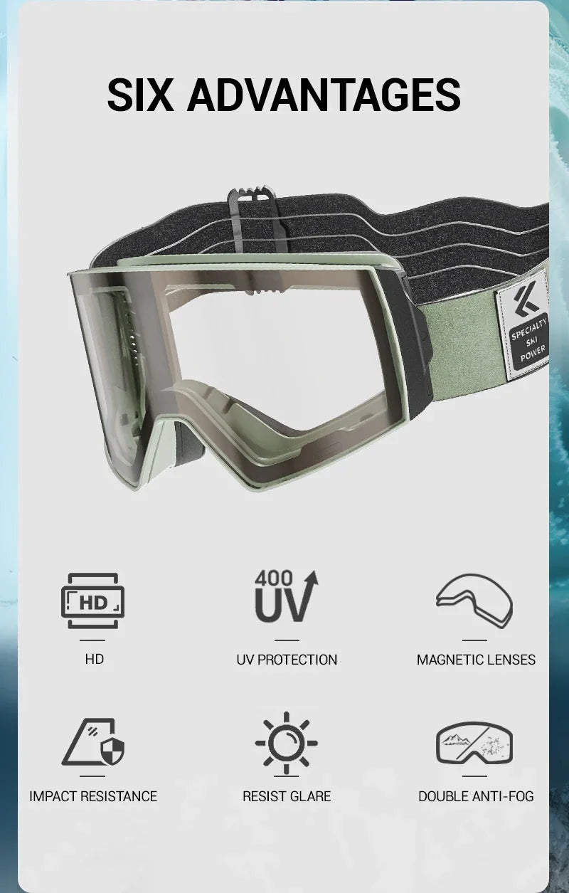 KAPVOE New Outdoor Photochromic Ski Goggles Winter Snow Sports for Unisex Snow Glasses UV400 Anti-fog Magnetic Snowboard Glasses