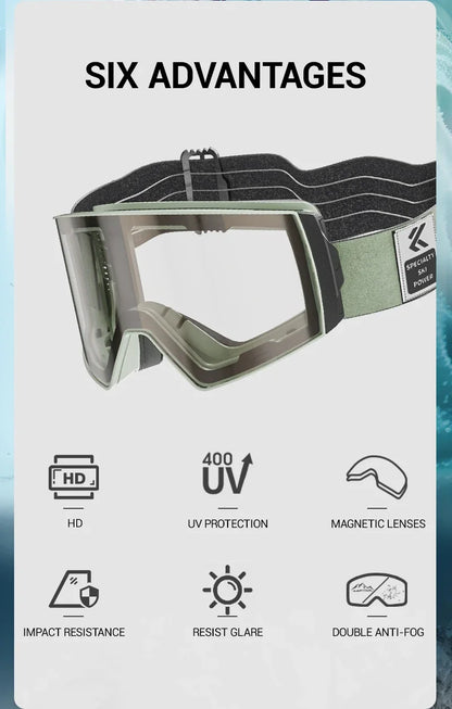 KAPVOE New Outdoor Photochromic Ski Goggles Winter Snow Sports for Unisex Snow Glasses UV400 Anti-fog Magnetic Snowboard Glasses