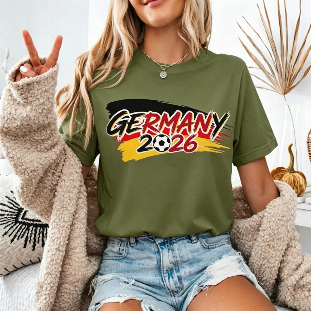 Germany 2026 Soccer Shirt German Football Fan Shirt Soccer Party Supplies Casual Daily Wear Men Women Fashion Summer Cotton Tops