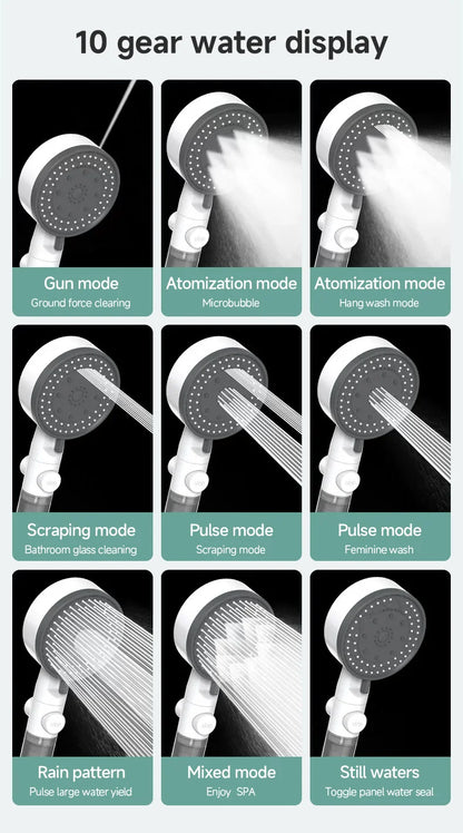 High Quality 10 Mode Shower Head Water Filter Adjustable High Pressure Shower Portable One-Key Stop Shower Bathroom Accessories