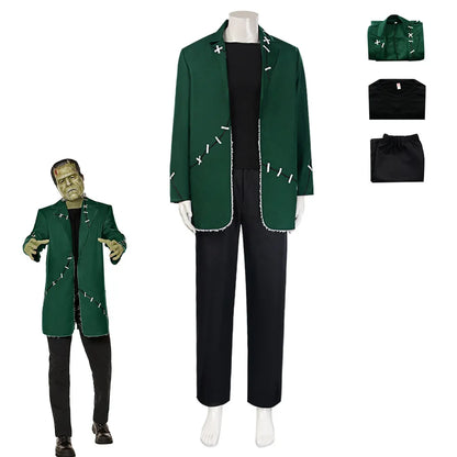 Halloween Frankenstein Cosplay Monster Costume Dr. Frank Mens Roleplay Outfit Mask Mad Scientist Green Suit Movie Party Scary