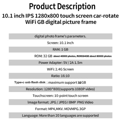 Frameo Digital Picture Frame 10.1 Inch 32GB/64GB Smart WiFi digital photo frame with 1280x800 IPS HD Touch Screen Wall Mountable