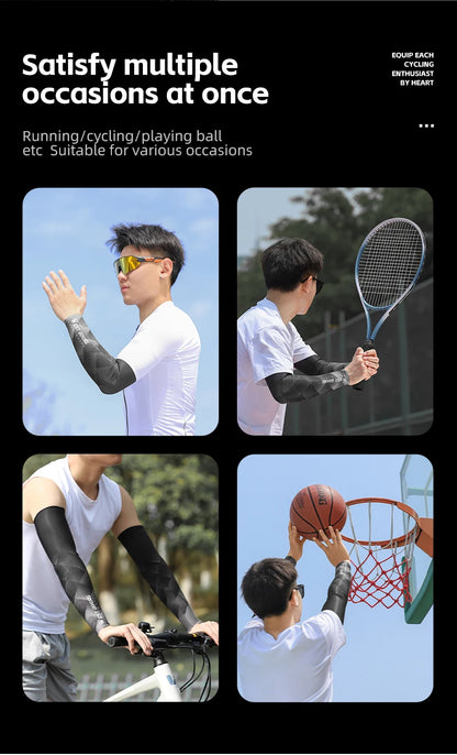 WEST BIKING Summer Sunproof Arm Sleeves UV Protection Seamless Digital Printing Cycling Running Sleeves Cooling Sport Gear