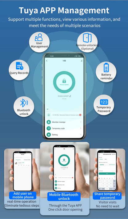 Tuya APP Glass Door Fingerprint Lock Bluetooth Smart Biometric Electronic Office Glass Door Lock 13.56Mhz RFID IC Keyless Unlock