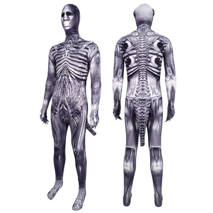 Halloween Adult Alien Xenomorph 3D Print Bodysuit Costumes Scary Suit Kids Alien Romulus Cosplay Jumpsuit Mask Tentacles Disfraz