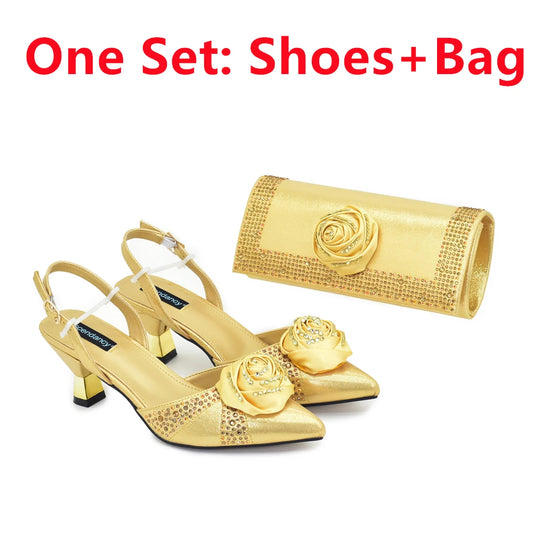 2025 Latest Italian Design African Women's High Heels Pointed Toe Sandals Party Wedding Party Shoes and Bags Set for Wedding