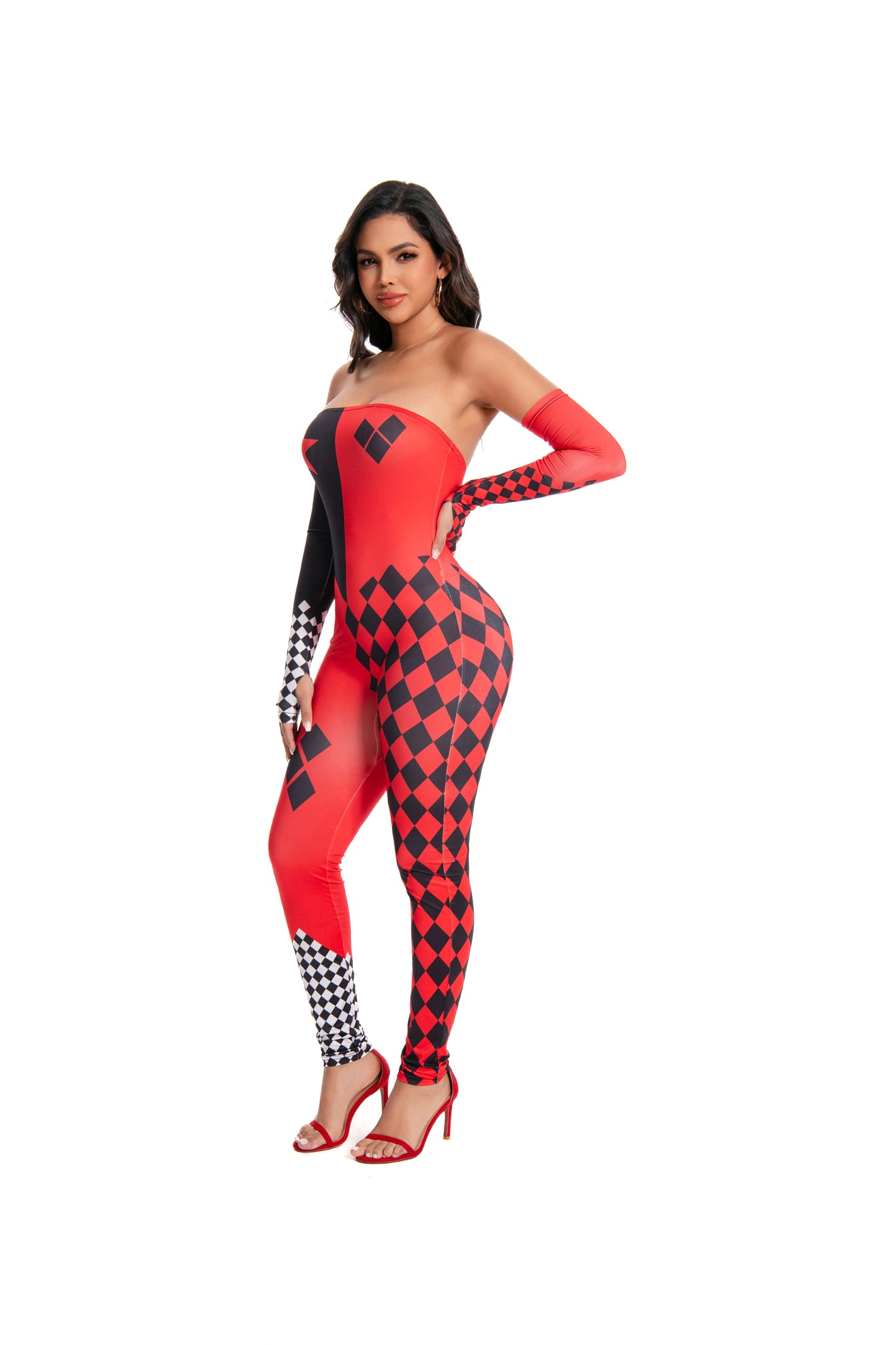 [You're My Secret] Halloween Cosplay Harley Q Clown Costume Sexy Jumpsuit for Women Bodysuit Masquerade Disguise Zentai Outfit