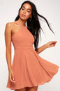 Women Sleeveless Backless Sexy Club Mini Dress 2024 Summer Party Strappy Back Zipper Solid Shift Halter Short Dresses