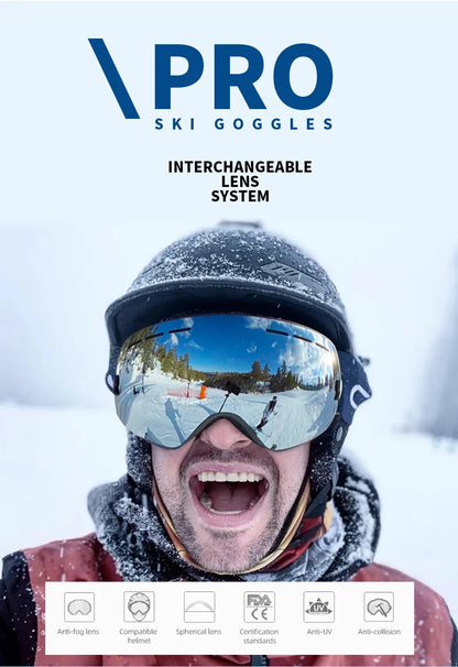 Snowboard Ski Goggles for Men Women UV400 Protection Anti-Fog Ski Glasses Ski Mask Big Face Snow Glasses Skiing Eyewear