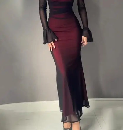 Womens Dresses Spring Autumn New Fashionable Solid Color Long Sleeved Off Shoulder Hip Hugging Temperament Slim Fit Dress