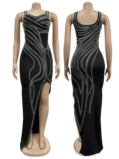 HBLL Women Dresses for Special Occasions Sexy Rhinestone Cocktail Floor Length Long Maxi Dress Evening Party Birthday Dresses