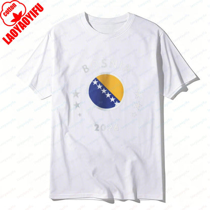 Bosnia 2026 Tee Bosnia Flag Football Soccer High Quality Cotton Shirt Vintage Classic Summer Breathable Clothes for Women Men
