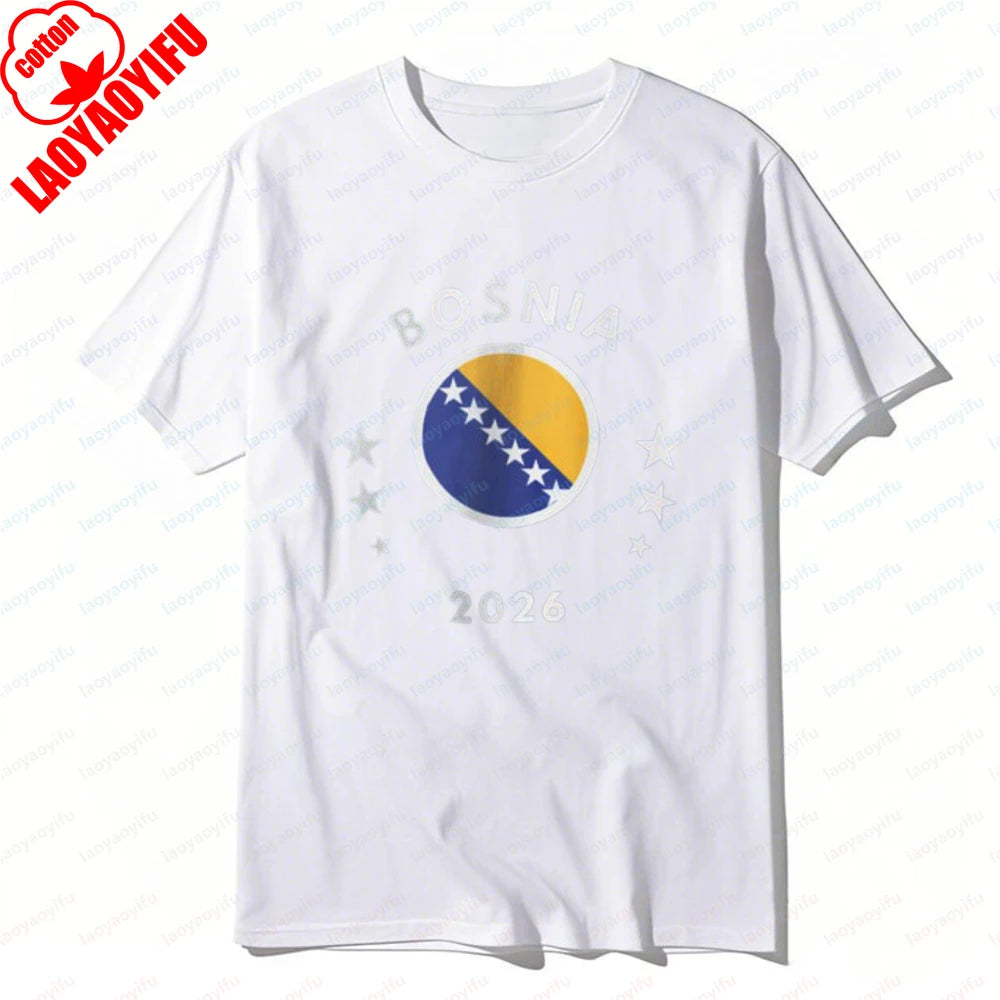 Bosnia 2026 Tee Bosnia Flag Football Soccer High Quality Cotton Shirt Vintage Classic Summer Breathable Clothes for Women Men