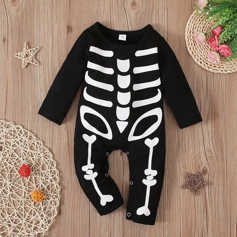 Baby Kids Halloween Skeleton Costume Romper Boys Girls Scary Costume Jumpsuit Infant Toddler Purim Carnival Party Fancy Dress