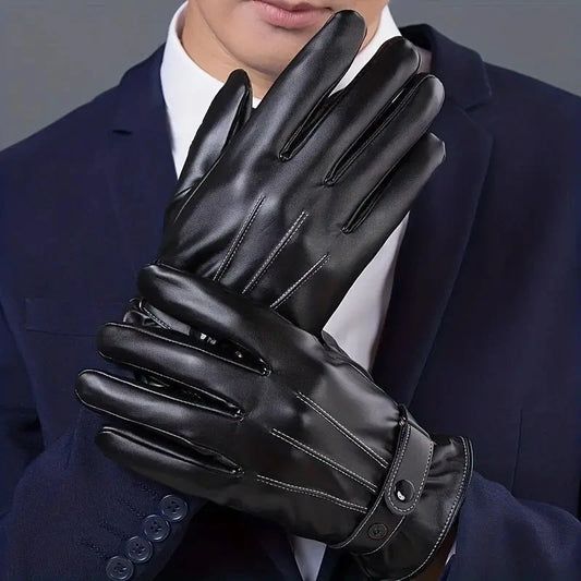 Fashion Touch Screen Faux Leather Gloves Winter Fashion Warm Windproof Sports Cycling Riding Gloves Perfect Men Gifts