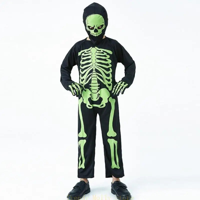 N5KB Halloween Costumes for Kids Scary Skeleton Costumes for Kids Fancy Dress up Cosplay Party Bodysuit Role Play Jumpsuit