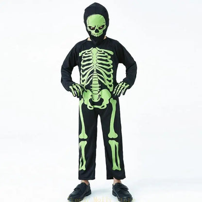 N5KB Halloween Costumes for Kids Scary Skeleton Costumes for Kids Fancy Dress up Cosplay Party Bodysuit Role Play Jumpsuit