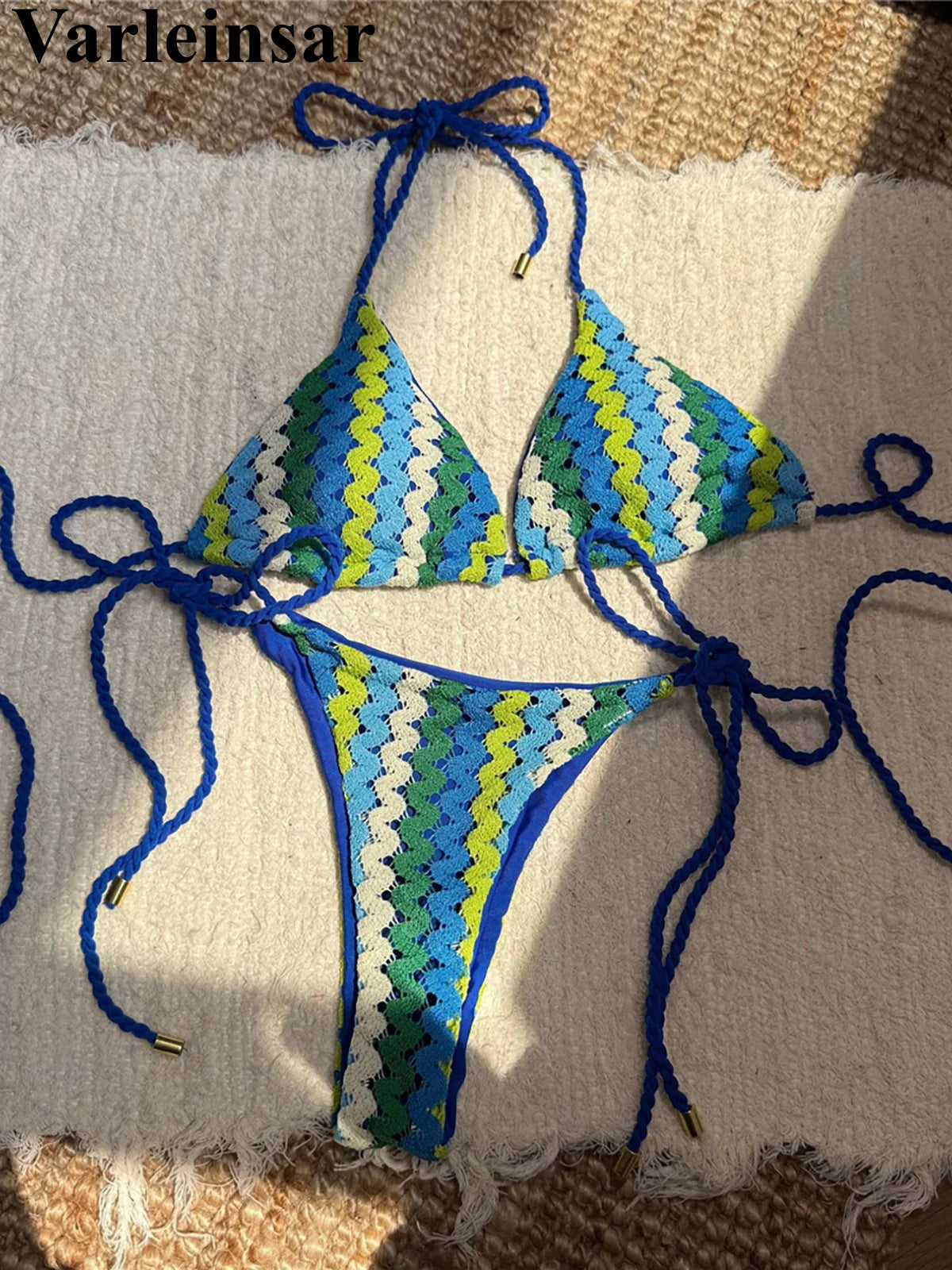 Colorful Halter Bikini Women Swimwear Female Swimsuit Two-pieces Bikini set High Leg Cut Padded Bather Bathing Suit Swim V6991