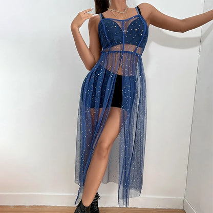 Women's Mesh Transparent Summer Dress Sleeveless Beach Dresses Bikini Cover Up Lightweight Beach Poncho Holiday  Beachwear
